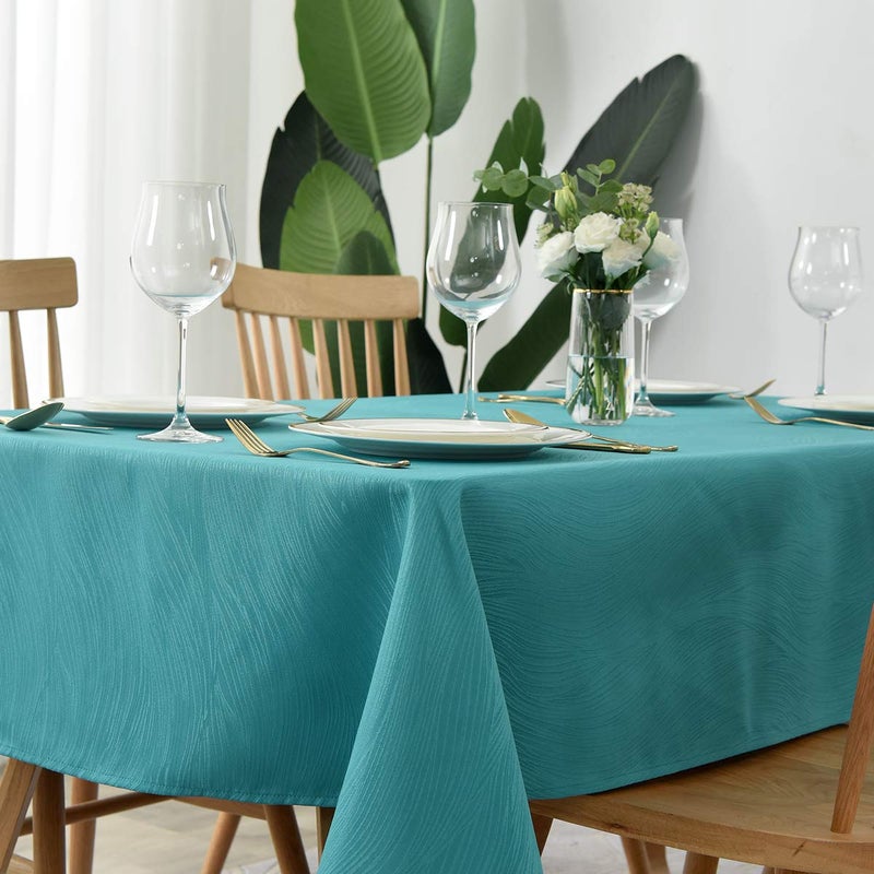 maxmill Jacquard Table Cloth Swirl Design Water Resistant Wrinkle Resistance Water Proof Heavy Weight Soft Tablecloth for Kitchen Dinning Tabletop Decoration Oblong 60 x 140 Inch Teal - Image 1